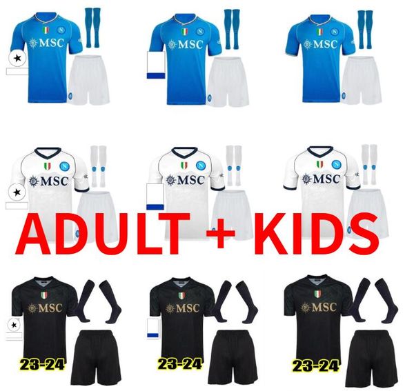 Kit adulte 23 24 SSC Napoli Soccer Jerseys Halloween LOZANO OSIMHEN ZIELINSKI EDITION LIMITÉE Maillot de football MAGLIA RRAHMANI MARADONA 2023 2024 Naples hommes kit enfants