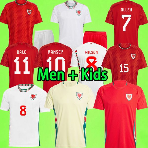 2024 Pays de Galles Soccer Jerseys Hommes Enfants Kit BALE JAMES MOORE garçons ensembles 24 25 Maillot de pied enfants RAMSEY WILSON JOHNSON Uniformes maison rouge maillot de football jaune 2023