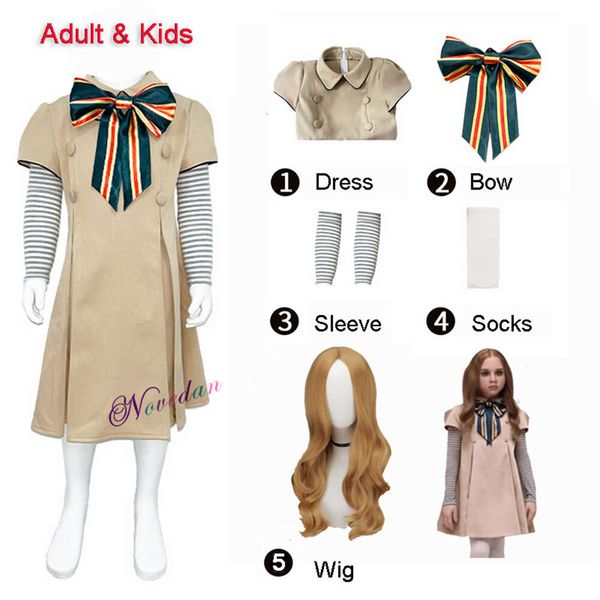 Costume de Cosplay M3gan pour enfants et adultes, perruque, robe Megan, poupée Ai, tenue de robots, ensemble complet de cheveux, vêtements de fête d'Halloween pour filles et femmes