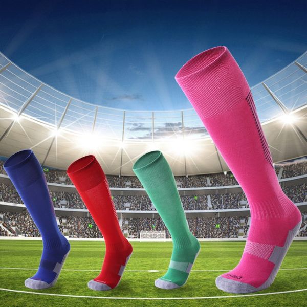 Chaussettes de Football de sport professionnel pour enfants et adultes, bas longs à rayures colorées, hauteur des genoux, Football, volley-ball, chaussettes élastiques respirantes