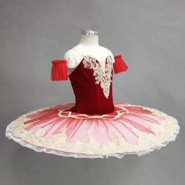 Adulte Kids Red Professional Ballet Tutu Robe Classic Ballerina Ballet Dance Costume Pancake Platter Tutu Women Girl Party Robe 240509