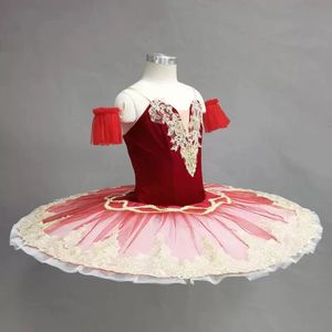 Adulte Kids Red Professional Ballet Tutu Robe Classic Ballerina Ballet Dance Costume Pancake Platter Tutu Women Girl Party Robe 240426