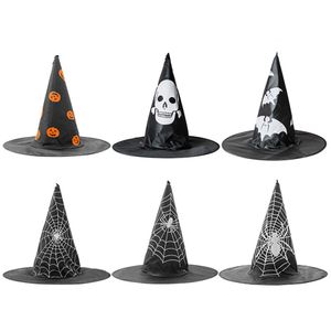 Volwassen kinderen heks hoed pompoen spider bat web schedel gedrukt tovenaar hoed halloween cosplay kostuum accessoire cap partij decoratie JK1909KD2