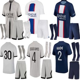 Volwassen kit 2022 2023 Mbappe Neymar Jerseys Maillot 22 23 Sergio Ramos voetbal shirts Hakimi l Paredes Marquinhos Verratti Jersey FootBa 241s