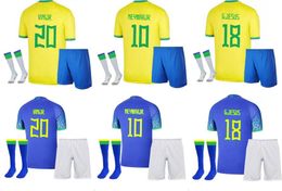 Kit adulte COUTINHO Soccer Jerseys à domicile Camiseta de futbol PAQUETA BRÉSILS 2022 COUPE DU MONDE JESUS MARCELO PELE CASEMIRO BRASIL maillots football homme Kit