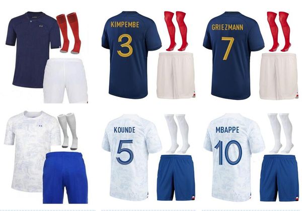 Kit adulte Maillots de football France France Ensembles 2022 2023 Benzema MBAPPE GRIEZMANN 22 23 POGBA GIROUD KANTE Maillot de foot equipe Maillots Francia football shirt