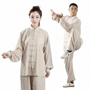 Volwassen Linnen Kung Fu Uniform Traditial Chinese Kleding Vrouwen Wushu Top Broek Pak Mannen Tai Chi Folk outfits Kleding h1AC #