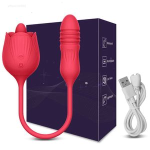 Seksspeeltjes Stimulator 2 in 1 Rose Vibrators Vrouwelijke Tong Likken Clitoris Stimulator Dildo Telescopische g-spot Vibrerend Ei Speeltjes voor Vrouwen Sex speelgoed