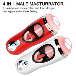 Seksspeeltje Massager 4 in 1 Tong Likken Penis Eikel Zuigen Mannelijke Masturbator Vibrators Speeltjes voor Mannen Verwarmde Vagina Real erotische Machine
