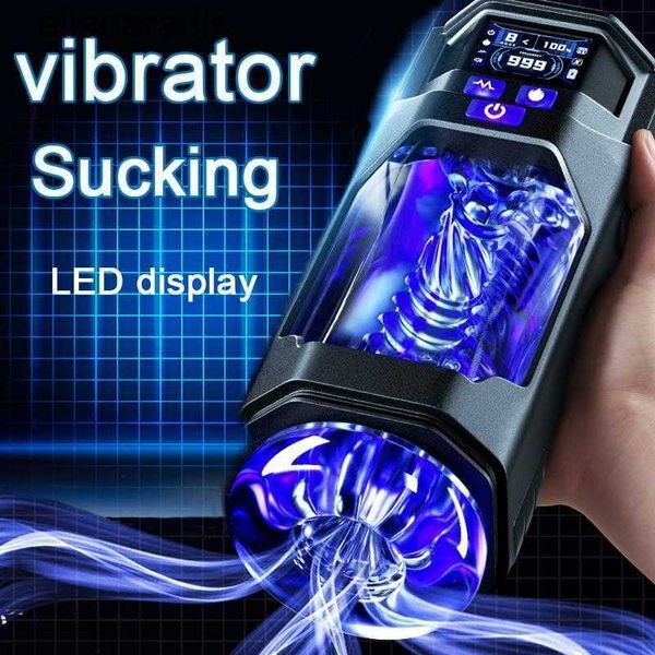 Masajeador para adultos Masturbador masculino automático Monitor LCD Mamada Máquina de succión Vibración Masturbación vaginal Taza de avión eléctrica sexy para hombres