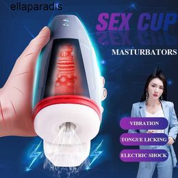 Masajeador para adultos, descarga eléctrica, placer, lamer, masturbación, copa sexual, vibración de voz, coño, pellizco, juguete masturbador masculino de succión