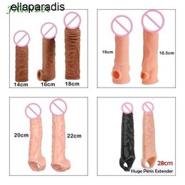 Masajeador para adultos FXINBA nuevo 14-28 cm funda extensora de pene realista reutilizable adultos juguetes sexuales para hombres retrasar la eyaculación agrandamiento de pene