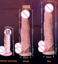 Seksspeeltjes Stimulator Zeer Elastische Siliconen Penis Extender Mouw Herbruikbare Dildo Vertraging Ejaculatie Uitbreiding Speeltjes voor Mannen