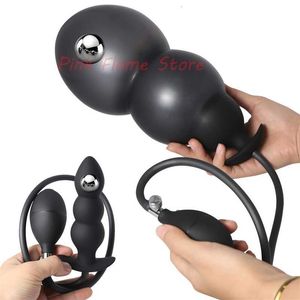 Volwassen Massager Opblaasbare enorme anale buttplug ingebouwde stalen bal vrouwen vaginale dilatator uitbreidbare siliconen prostaat massager mannen seksspeelgoed