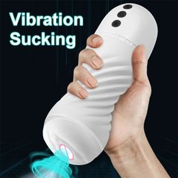 Massager Masturbator voor volwassenen voor mannen Automatische pijpbeurt Zuigen machine vagina vagina likken vibrator elektrisch spiraal vacuüm roterend speelgoed