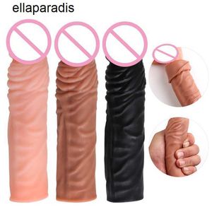 Masajeador para adultos, extensor de pene realista, funda reutilizable de silicona para agrandar el pene, funda para retrasar la eyaculación, Juguetes sexuales para hombres de 19CM