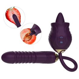 Volwassen massager Rose Dildo stuwkracht vibrator voor vrouwen clitoris stimulator tong likken trillende ei verwarming seksspeeltjes vrouwelijke masturbators