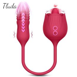 Masajeador para adultos Juguete de rosa Vibrador de empuje Mujer para estimulador de clítoris Lengua oral Lamiendo Máquina vibradora Huevo Juguetes sexuales Consolador para mujeres