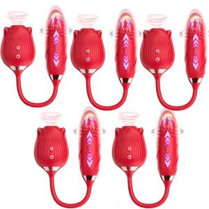 Volwassen massager Rose Vibrator Clit Clitoral Stimulatie Siliconen Sekspeelgoed voor vrouw Anal Double Hoofd Orale likken Plaag Vrouw