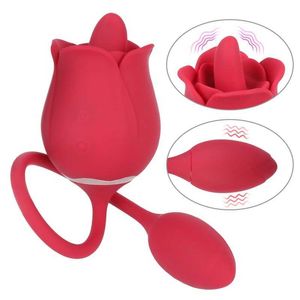 Masseur adulte Sexy Rose avec vibrateur de léchage de queue pour femmes Clitoris mamelon lèche Plug Anal masturbateur féminin produits érotiques jouets sexuels