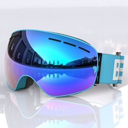 Volwassen mannen en vrouwen sferische cilindrische skibril dubbellaags anti-condens kleurrijke vacuüm plating skibril PF