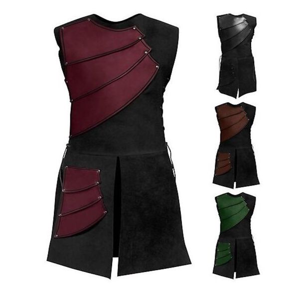 Men d'adulte archerie médiévale Larp Knight Hero Costume Warrior Black Armor Tentime Roman Solider Gear Coat Clothing M-3xl Cosplay 238S