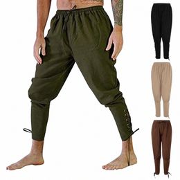 Adulte Hommes Médiéval Pirate Pantalon Lin Cavalier Chevalier Costume Lâche Leggings Viking Noir Navigateur Jambe Bandage Pantalon q4AF #