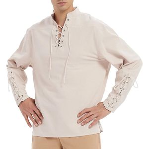 Adulte hommes Renaissance médiévale mariés Pirate tunique haut Larp Costume à lacets chemise moyen âge Viking Cosplay haut 240219