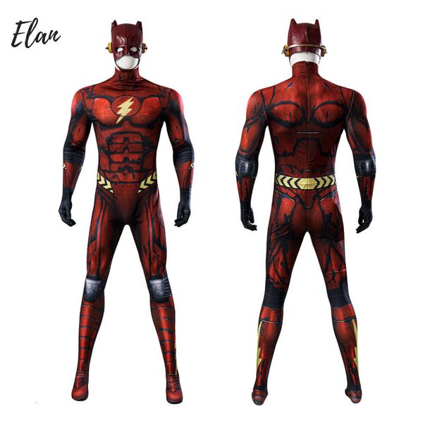 Hombres adultos rojo Barry Allen juego de rol disfraz Zentai traje mono rojo con casco y auriculares Outfitcosplay