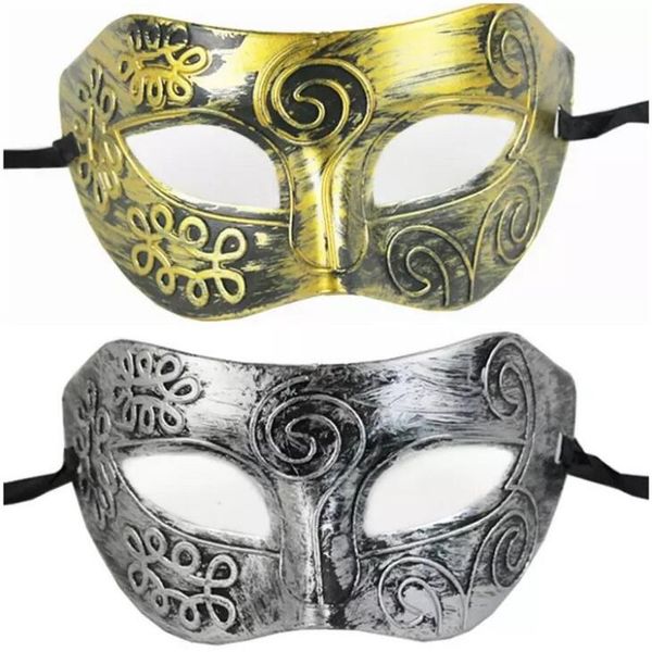 Adulte Hommes Rétro Gladiateur mascarade Masques romain Masque Carnaval Masque Vintage Hommes Halloween Costume Party Mask (et d'argent d'or) LX2335