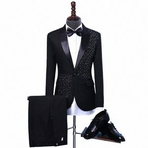 Costumes pour hommes adultes Costume de scène Costume de mariage marié vêtements minces hôte Party Blazers Groupe performance musicale Bar Cristaux costume mince Q2gu #