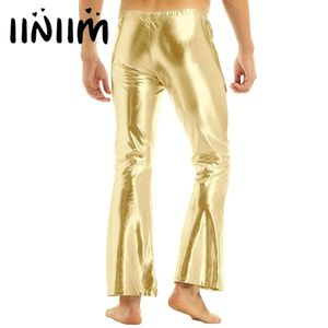 Volwassen heren glanzende metallic jaren '70 discobroek met bell bottom broek uitlopende bell broek uitlopende lange broek dude kostuum clubwear 231229