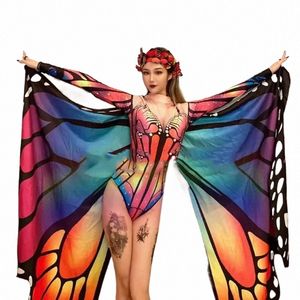 Discothèque adulte Chanteuse Sexy Ailes de Papillon Combinaison Gogo Danseuse Rave Tenue Jazz Danse Body n87K #