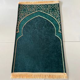 Volwassen gebedsmat voor moslim Ramadan gouden diamant fluweel aanbidding knielen vloer tapijten niet-slip zachte draagbare reisgebeden tapijten 240420