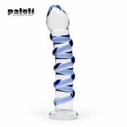 Prodotti per adulti Dildo in vetro a spirale con zaffiro Giocattoli sexy per donne Masturbatore femminile in cristallo per masturbazione gay