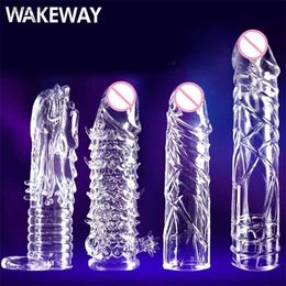 Produits pour adultes Wakeway 4 types Épaissir le pénis Agrandir le manchon Réutilisable Cock Extender Retarder l'éjaculation pour les hommes Produits intimes L230518