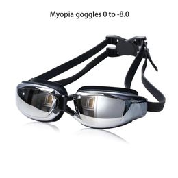 Volwassen professionele bijziendheid zwemglazen verstelbare HD Anti Fog Diopter Electroplate Goggles -apparatuur 240416