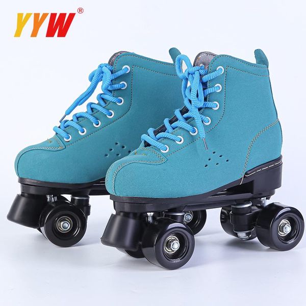 Patines de cuero PU para adultos patines de doble línea zapatos de patinaje de dos líneas Patines con negros Pu 4 ruedas de zapatillas de zapatillas azules