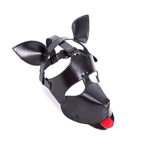 Adulte chiot jouer jeux en cuir chien esclave capuche fétiche Gay Bondage masque capuches avec oreille sexy jouets pour hommes érotique Shop4024454