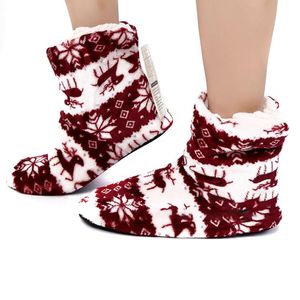 Pantuflas cálidas navideñas para adultos, calcetines portátiles antideslizantes, zapatos de agarre de lana suave FS99