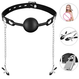 Fournitures sexy pour adultes, pinces à tétons, bouchon de boule de bouche réglable, Gag avec Fixation orale en peluche