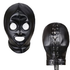 Volwassen sexy speelgoed SM lederen gewatteerde kap Blinddoek Hoofdharnas Masker BDSM Open mond Oogbondage voor koppels Accessoires