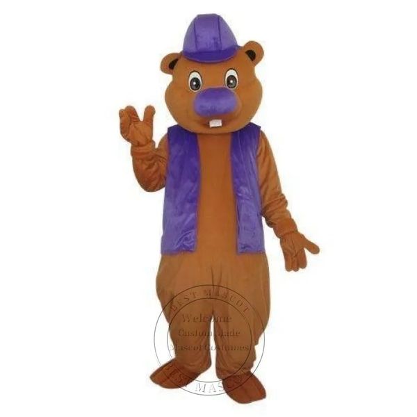 Taille adulte castor en chapeau violet mascotte déguisement carnaval dessin animé thème déguisement