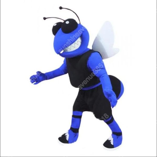 Costume de mascotte de frelon bleu de taille adulte, personnage de thème de dessin animé, carnaval unisexe, Halloween, carnaval, fête d'anniversaire pour adultes, tenue fantaisie pour hommes et femmes