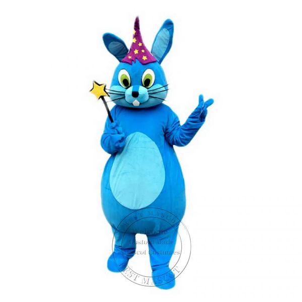 Disfraz de mascota de conejo azul de tamaño adulto, vestido de fantasía con tema de dibujos animados de conejito de Pascua, atuendo de accesorios de cuerpo completo