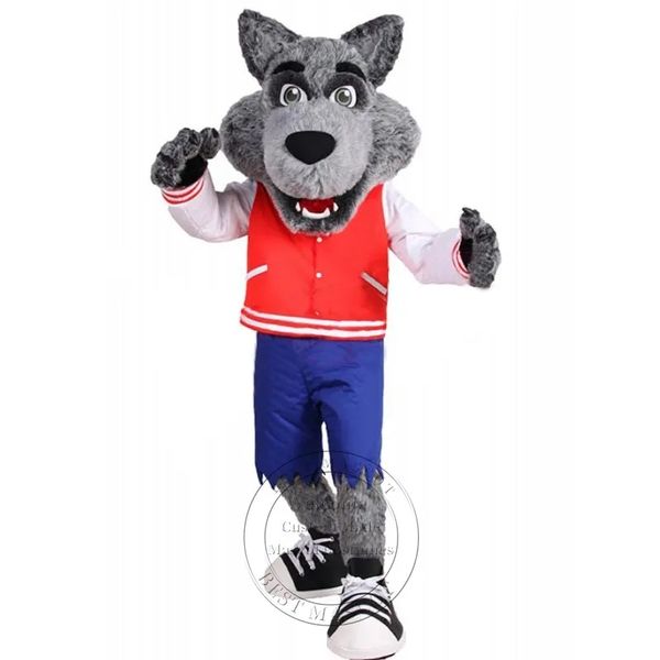 Taille adulte amical collège loup mascotte Costume dessin animé thème déguisement carnaval costume lycée mascotte