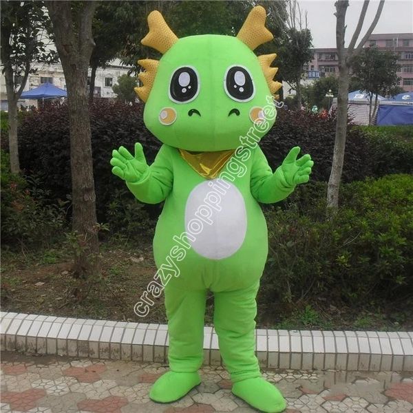 Disfraces de mascota de dragón verde de tamaño adulto Tema de dibujos animados vestido de lujo Mascota de escuela secundaria Ropa publicitaria