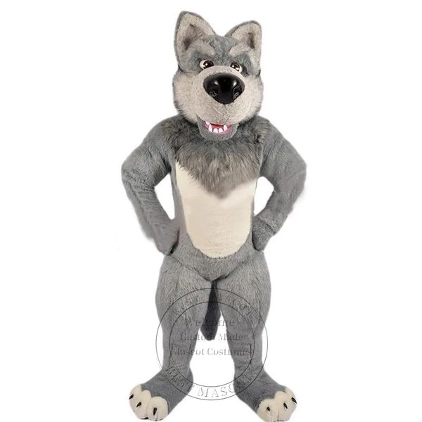 Taille adulte gris fourrure loup mascotte Costume Anime peluche costume dessin animé thème déguisement