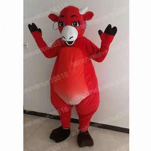 Tamaño adulto Disfraz de mascota de vaca roja Personaje temático de dibujos animados Carnaval Unisex Halloween Carnaval Adultos Fiesta de cumpleaños Traje elegante para hombres y mujeres