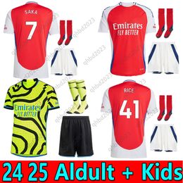 Suit para adultos 24 25 Saka Smith Rowe Soccer Jerseys GK Martinelli 2024 2025 Camisa de fútbol Kit Odegaard G.Jesus Zinchenko Saliba Rice Hvertz J.Timber Full Kit